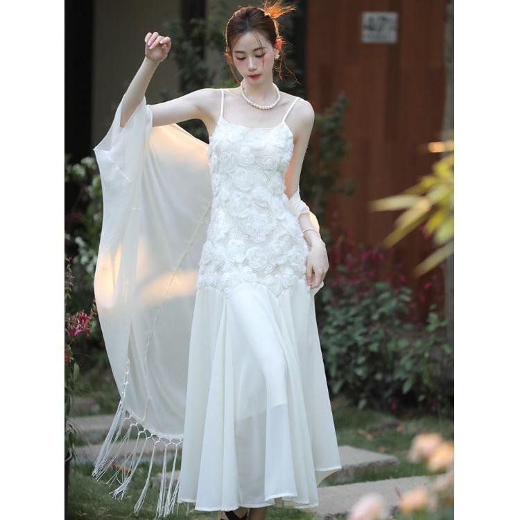 Lace Spaghetti Strap Maxi Dress Cardigan Set