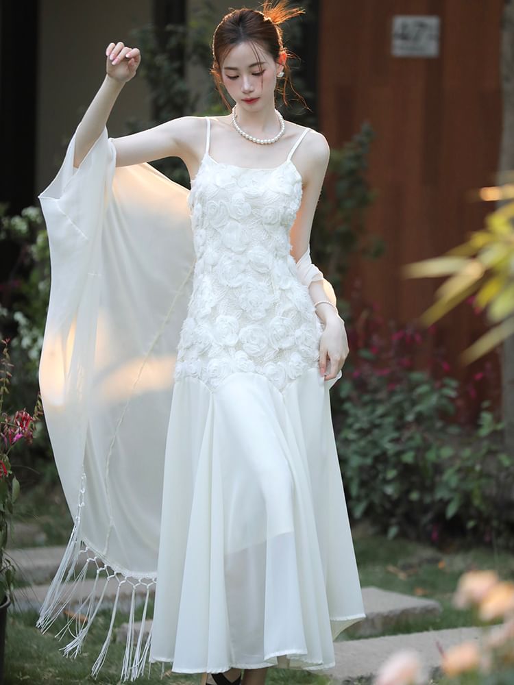 Lace Spaghetti Strap Maxi Dress Cardigan Set