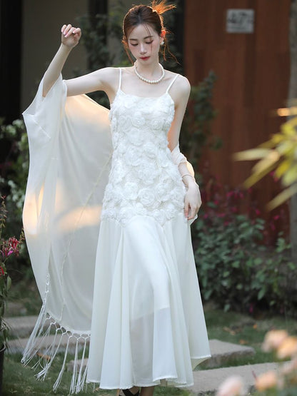 Lace Spaghetti Strap Maxi Dress Cardigan Set