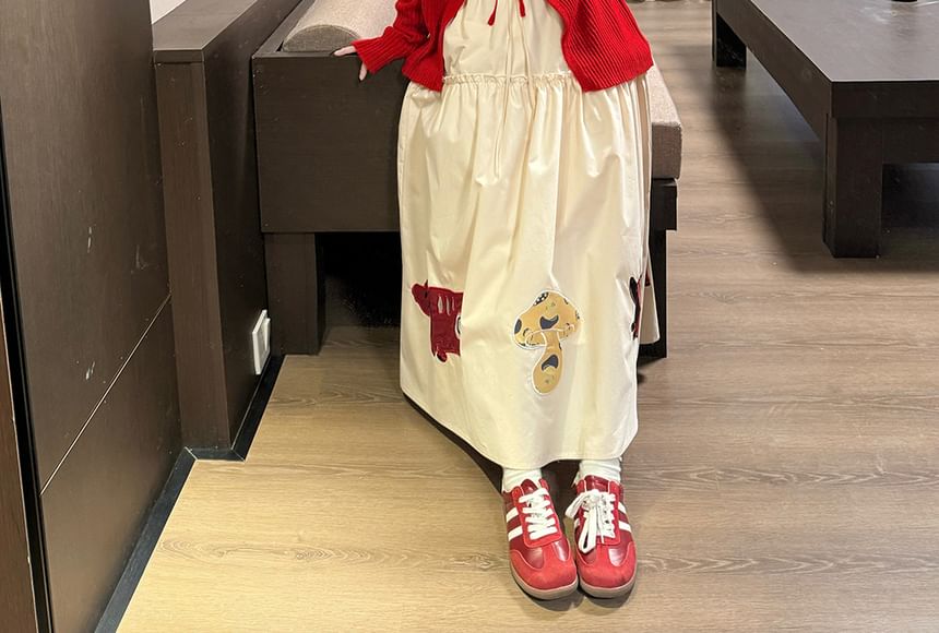Bow Lace-Up Cardigan, Long-Sleeve Top, Applique Skirt Set