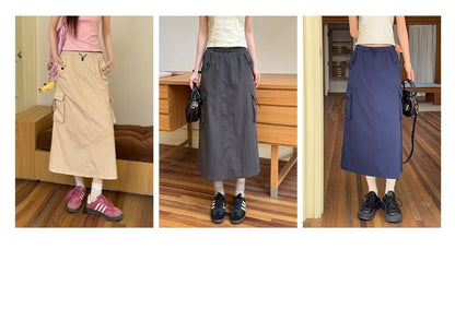 Smooth Midi A-Line Skirt with Elevated Waistband