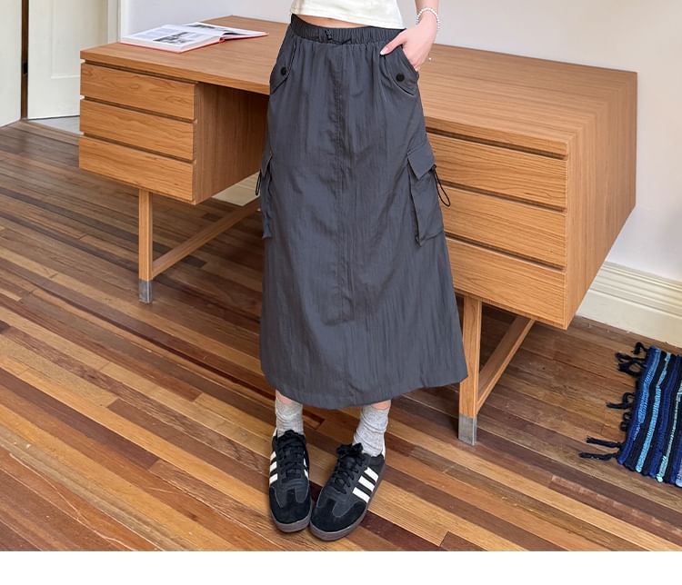 Smooth Midi A-Line Skirt with Elevated Waistband