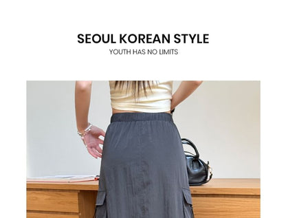 Smooth Midi A-Line Skirt with Elevated Waistband