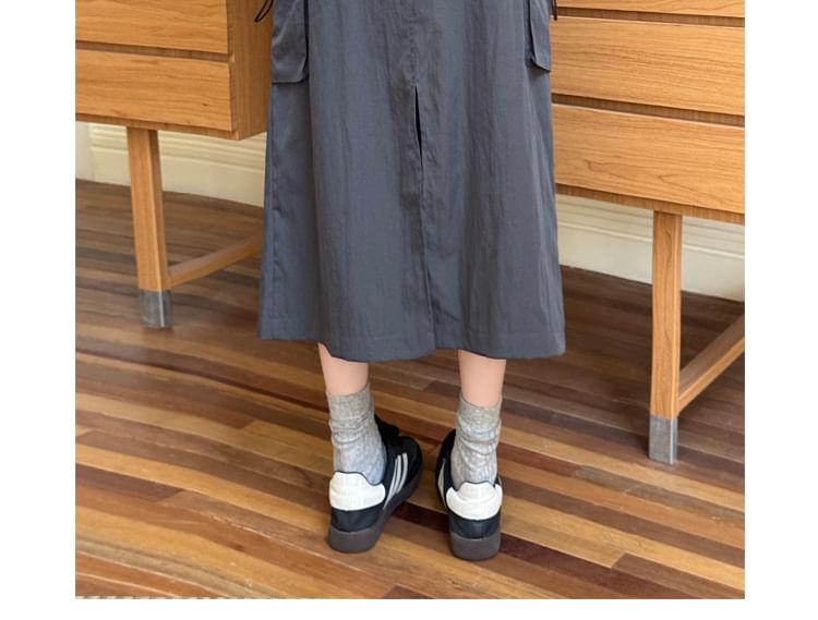 Smooth Midi A-Line Skirt with Elevated Waistband