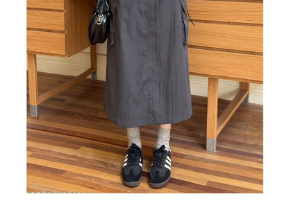 Smooth Midi A-Line Skirt with Elevated Waistband