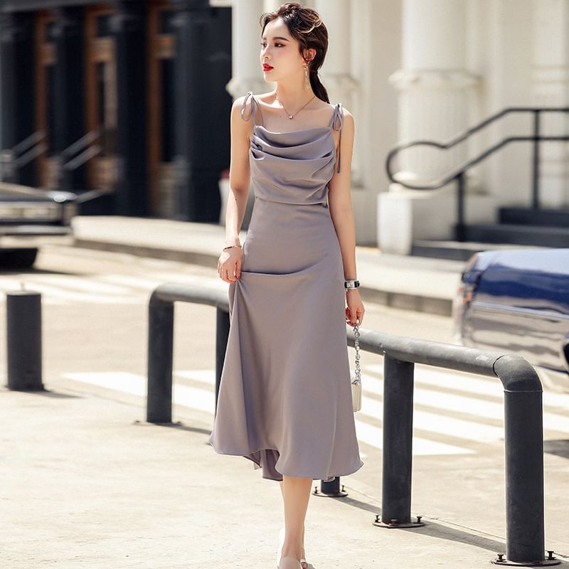 Plain Spaghetti Strap A-Line Maxi Dress