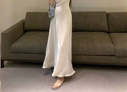 Tie Front Satin V-Neck Short-Sleeve A-Line Dress