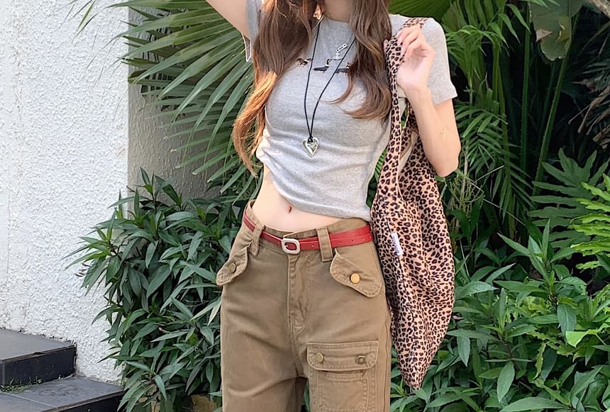 Mid Rise Plain Panel Flared Cargo Pants (Various Designs)
