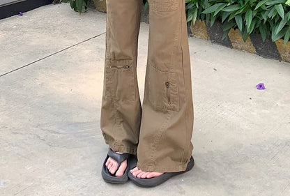 Mid Rise Plain Panel Flared Cargo Pants (Various Designs)