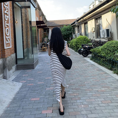 Striped Knit Sleeveless Maxi Dress
