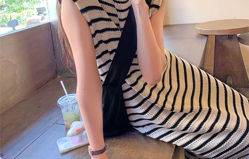 Striped Knit Sleeveless Maxi Dress