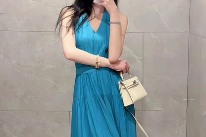 Tiered Slit V-Neck Sleeveless A-Line Maxi Dress
