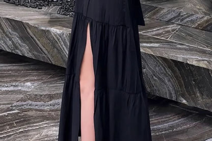 Tiered Slit V-Neck Sleeveless A-Line Maxi Dress