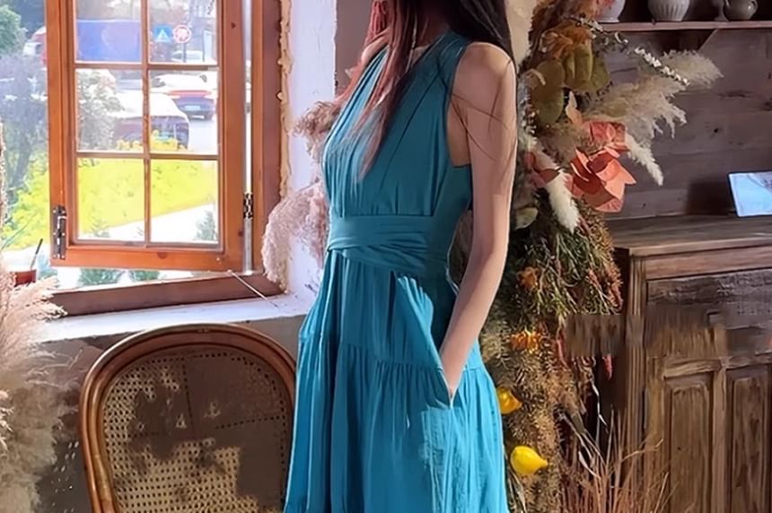 Tiered Slit V-Neck Sleeveless A-Line Maxi Dress