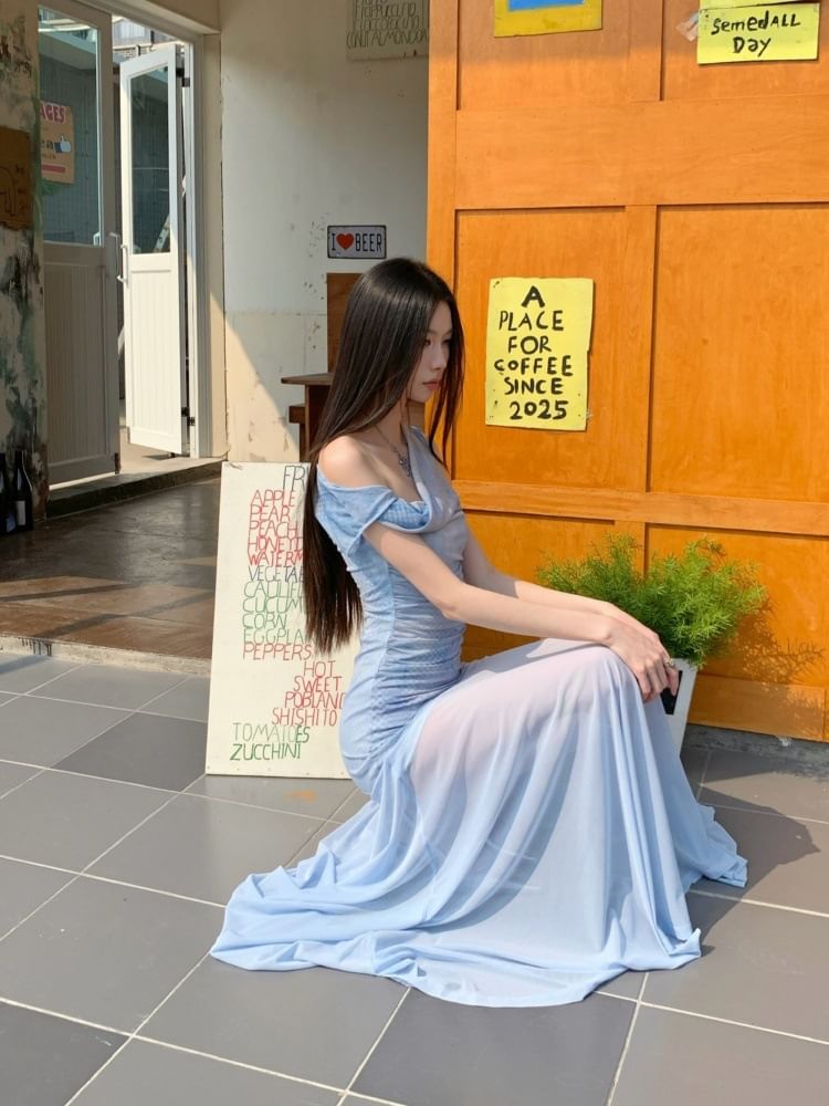 One Shoulder Tie-Dye Top and A-Line Maxi Dress Set
