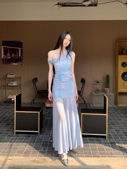 One Shoulder Tie-Dye Top and A-Line Maxi Dress Set