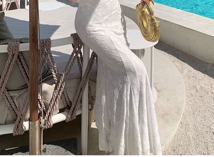 Jacquard Open Back Spaghetti Strap Mermaid Dress