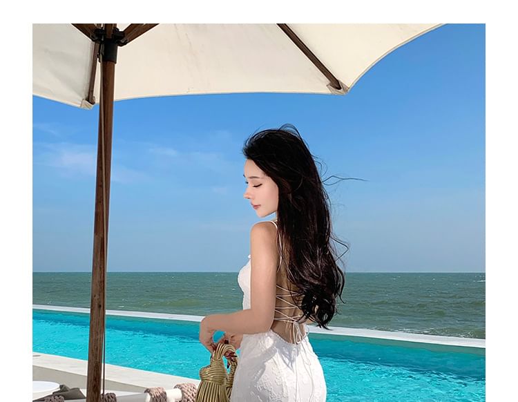 Jacquard Open Back Spaghetti Strap Mermaid Dress