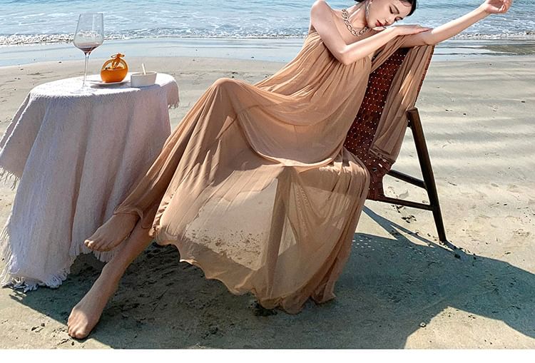 Sequin Mesh Panel Ruched Strapless Sundress
