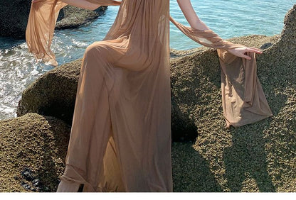 Sequin Mesh Panel Ruched Strapless Sundress