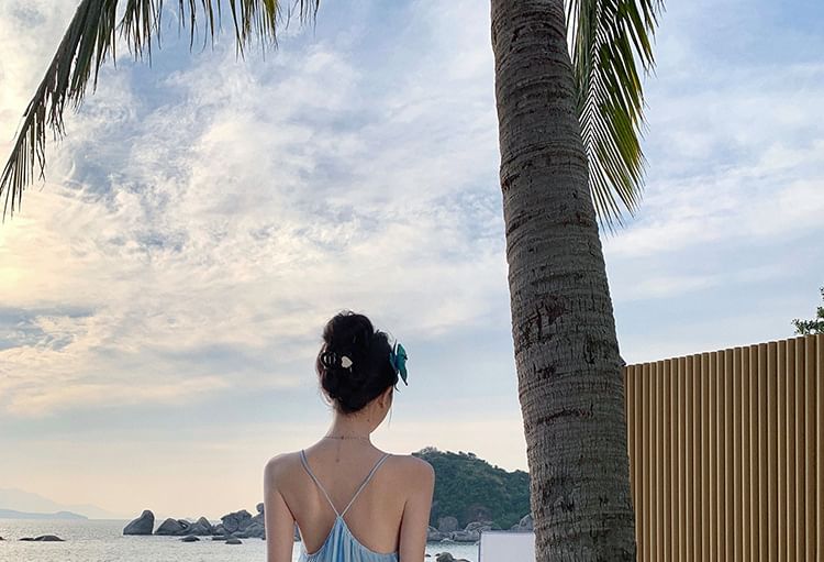 Asymmetrical Sheer Open Back Tie Dye Spaghetti Strap Dress