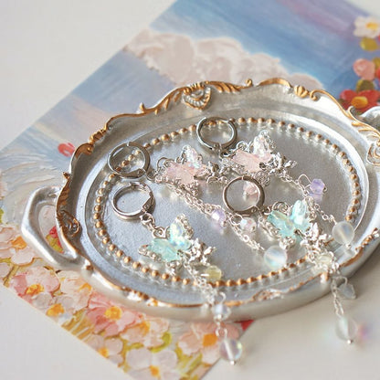 Earring Clip-On Sterling 925 Butterfly Drop Silver Bead /