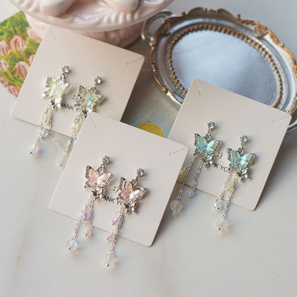 Earring Clip-On Sterling 925 Butterfly Drop Silver Bead /