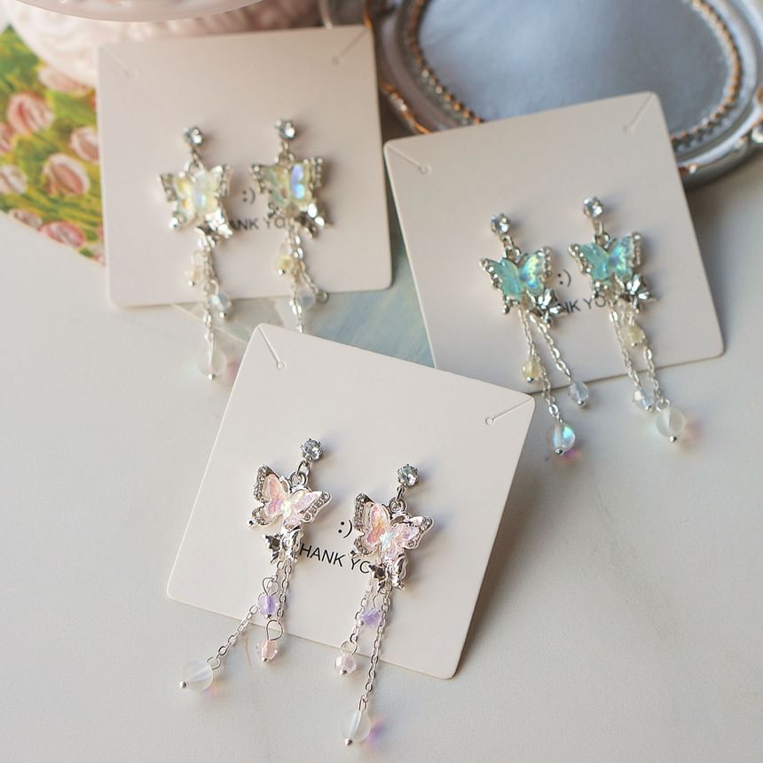 Earring Clip-On Sterling 925 Butterfly Drop Silver Bead /