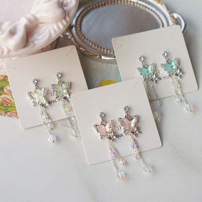 Earring Clip-On Sterling 925 Butterfly Drop Silver Bead /