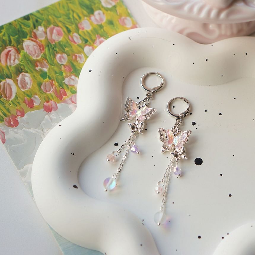 Earring Clip-On Sterling 925 Butterfly Drop Silver Bead /