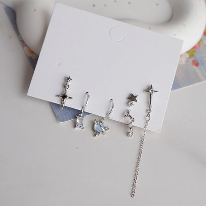 Set Drop Dangle Silver Rhinestone 6: Earring Sterling + 925 Huggie of