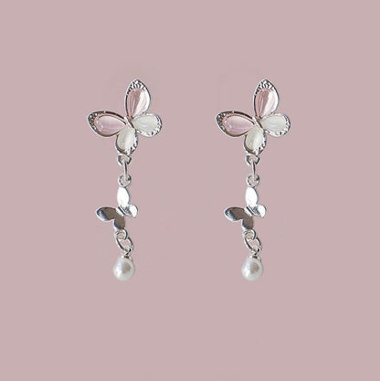 Drop Sterling Pearl Clip-On Earring 925 Silver Butterfly / Faux