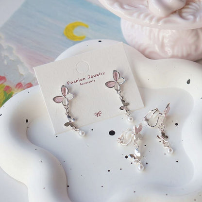 Drop Sterling Pearl Clip-On Earring 925 Silver Butterfly / Faux