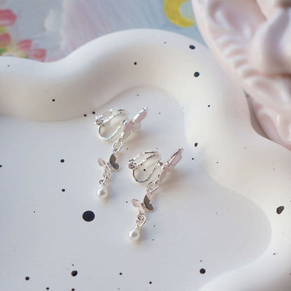 Drop Sterling Pearl Clip-On Earring 925 Silver Butterfly / Faux