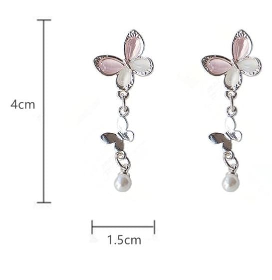 Drop Sterling Pearl Clip-On Earring 925 Silver Butterfly / Faux