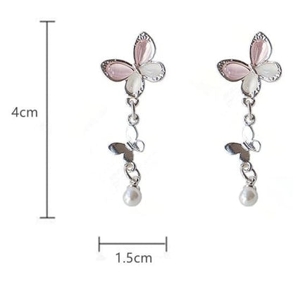 Drop Sterling Pearl Clip-On Earring 925 Silver Butterfly / Faux