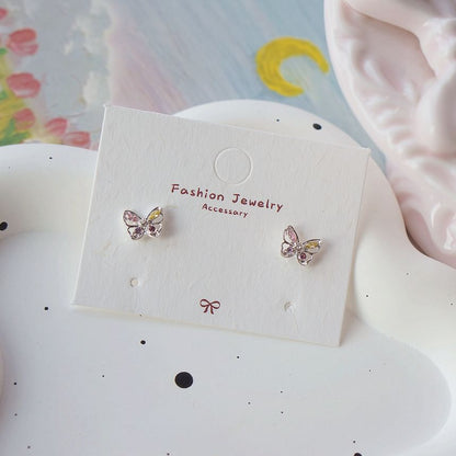 Stud Earring Silver 925 Sterling Butterfly CZ