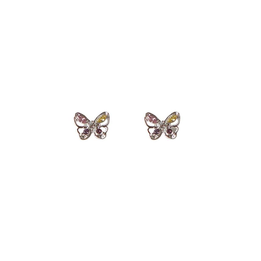 Stud Earring Silver 925 Sterling Butterfly CZ