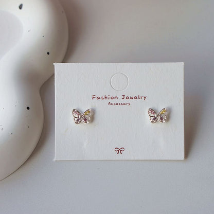 Stud Earring Silver 925 Sterling Butterfly CZ