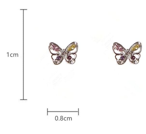 Stud Earring Silver 925 Sterling Butterfly CZ