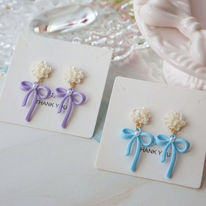 Silver / 925 Flower Earring Sterling Drop Clip-On Bow