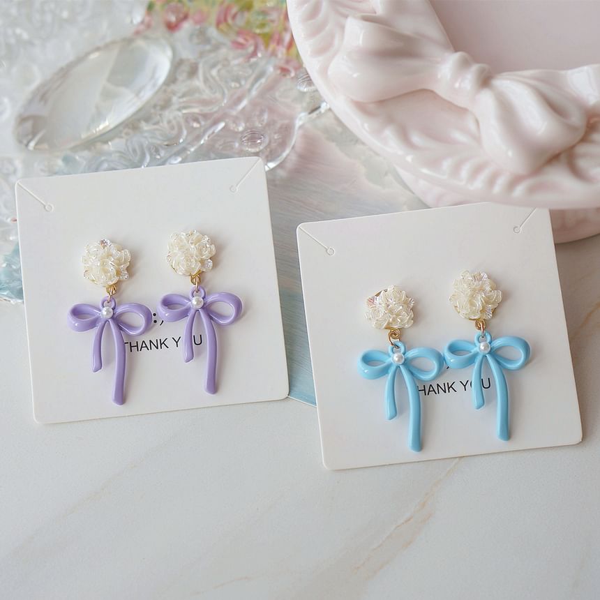 Silver / 925 Flower Earring Sterling Drop Clip-On Bow