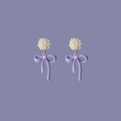 Silver / 925 Flower Earring Sterling Drop Clip-On Bow