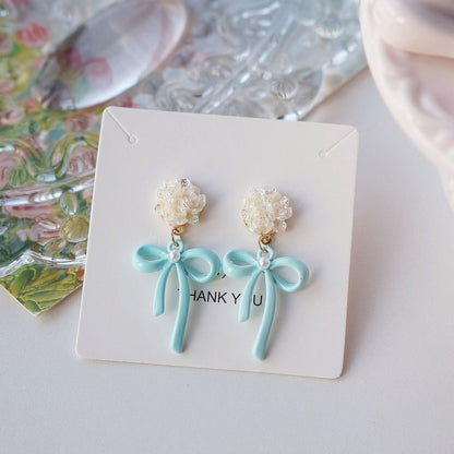 Silver / 925 Flower Earring Sterling Drop Clip-On Bow