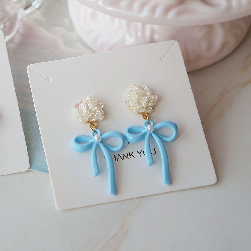 Silver / 925 Flower Earring Sterling Drop Clip-On Bow