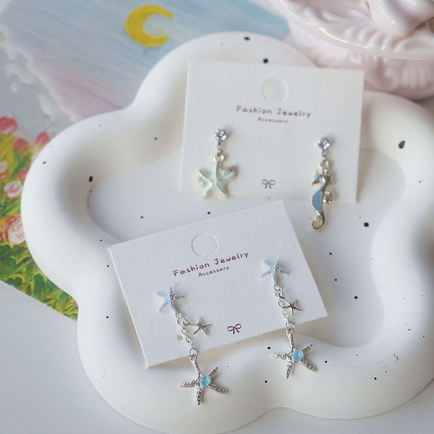 Clip-On Rhinestone Earring Starfish 925 Silver / Sterling Drop