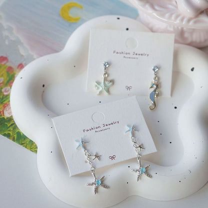 Clip-On Rhinestone Earring Starfish 925 Silver / Sterling Drop