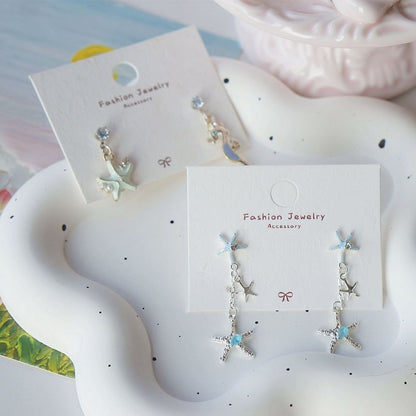 Clip-On Rhinestone Earring Starfish 925 Silver / Sterling Drop