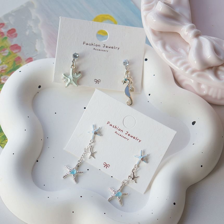 Clip-On Rhinestone Earring Starfish 925 Silver / Sterling Drop