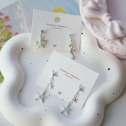 Clip-On Rhinestone Earring Starfish 925 Silver / Sterling Drop